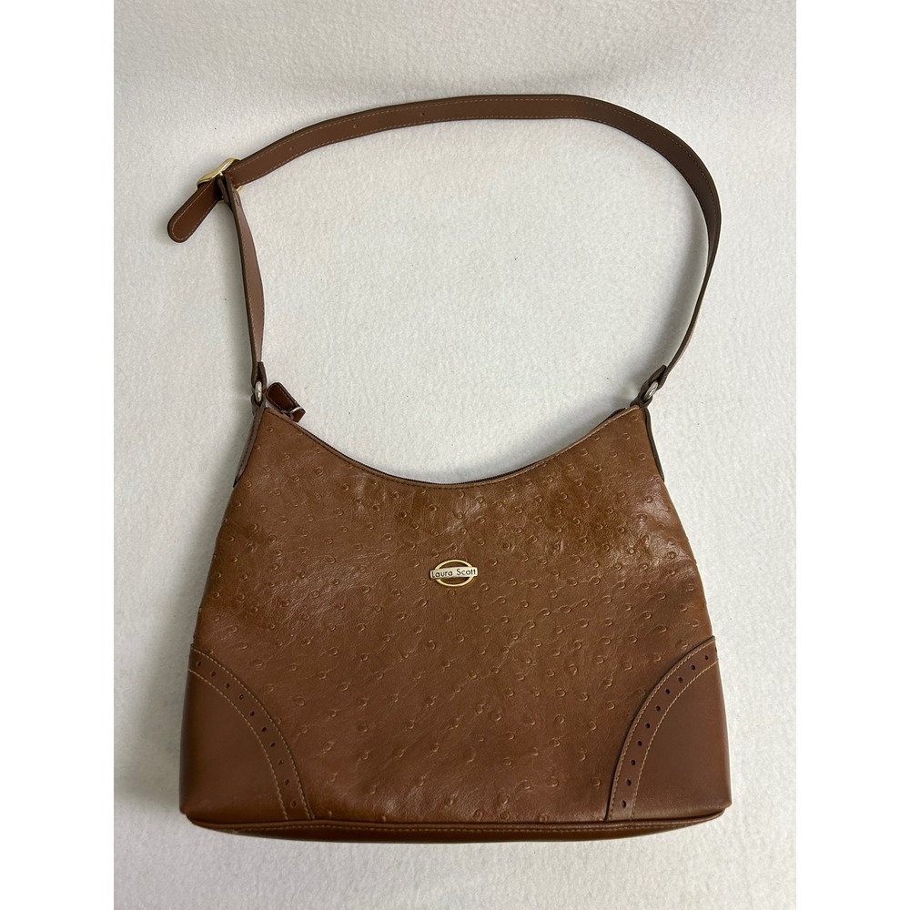 Vintage Aesthetic Laura Scott Womens Medium Brown Ostrich Print Shoulder Bag